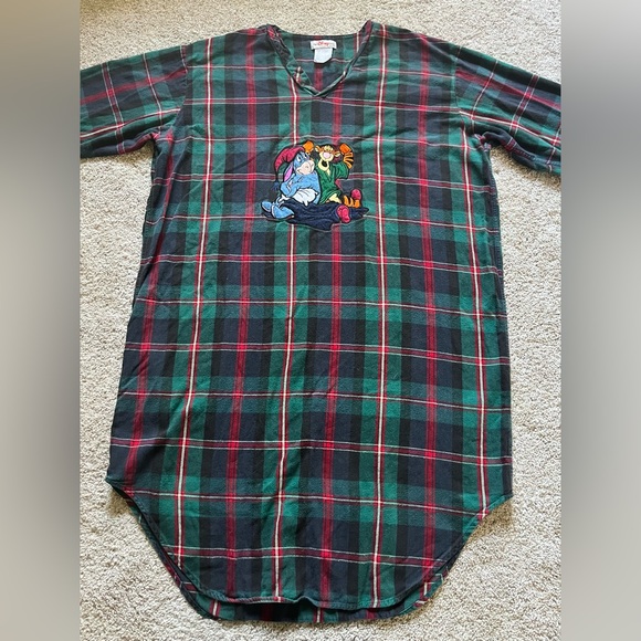 Vintage Disney Women’s Sleepwear Nightgown Tigger Eeyore Plaid Flannel One Size - Picture 3 of 10